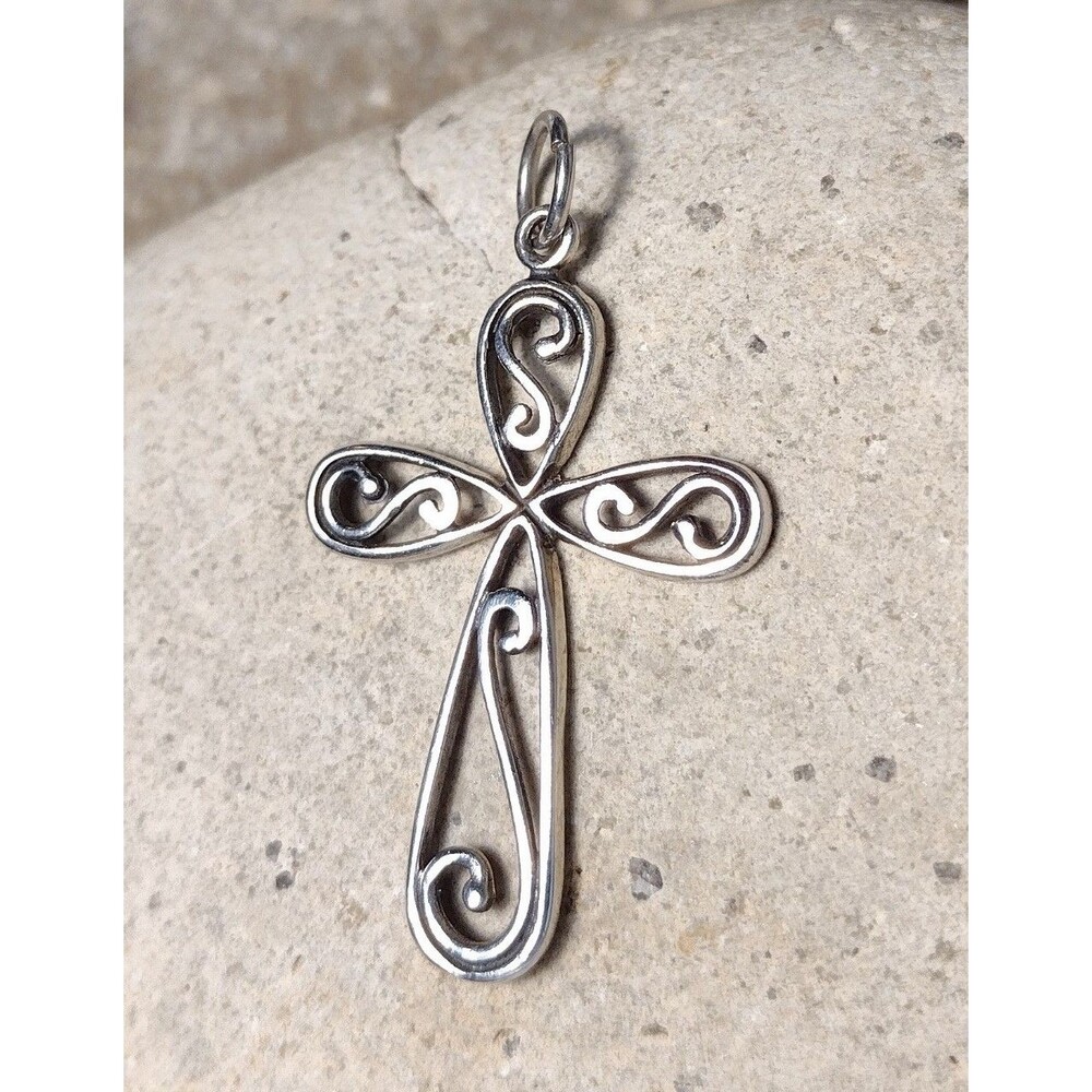 Sterling Silver .925 Scroll Cross Pendant Vintage